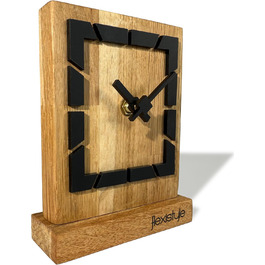 FLEXISTYLE Modern Stand Clock Small Wood Oak Living Room Bathroom, Black/Oak, Black (Style 9)