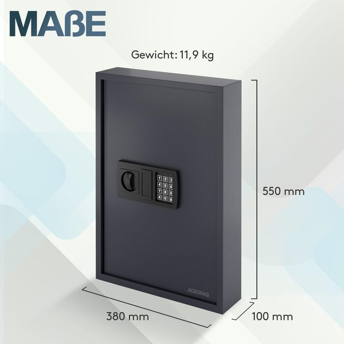 Шкафчик для ключів ACROPAQ з кодовим замком – на 100 ключів, з 100 брелоками, з електронним захистом. Великий сейф для ключів, кодовий замок, ключовий сейф