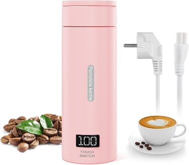 Flintronic Travel Electric Kettle, 380ML Mini Electric Kettle, 220 V / 300W Thermos Flask, 304 Stainless Steel Liner, Small Portable Electric Kettle with Automatic Shut-off (B-rosa-a-380ml)