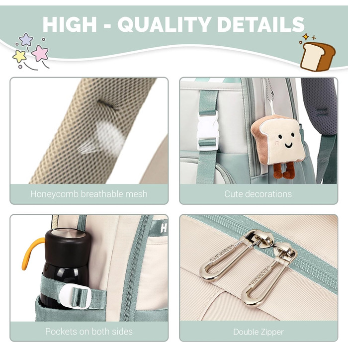 Шкільний рюкзак IvyH для дівчаток, водонепроникний, для 5-9 класів, з великою місткістю, зелений