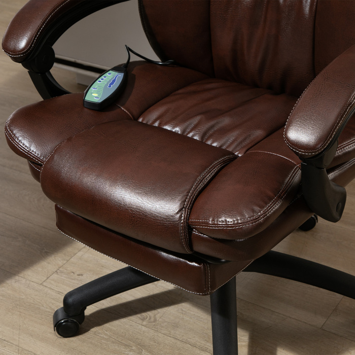 Vinsetto Adjustable Swivel Chair with Footrest, Headrest, Massage Function, Faux Leather, 68.5x68.5x113-121cm, Brown