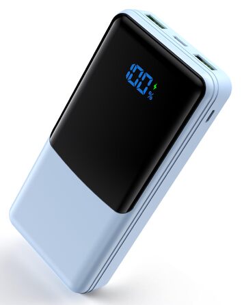 Повербанк 27000mAh з швидкою зарядкою USB-C PD 20W, зовнішній акумулятор для iPhone та Samsung з LED-дисплеєм, 2 входи та 3 виходи (Чорний/Блакитний)