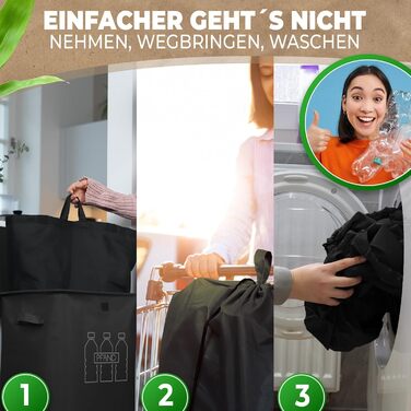 Deposit bottle collection container with lid and carrying bag | Deposit container with drop-in opening | Ideal bottle organizer for collecting deposits, bottle collector, empty container for kitchen black (Black)