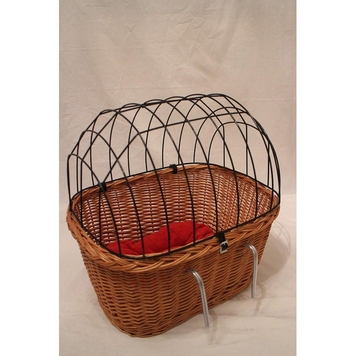 Корзина для велосипеда для собак з прутьями лози з металевою сіткою та подушкою XL або XXL. Велика зручна корзина для перевезення домашніх тварин на велосипеді. Розміри: L 45 x B 24 x H 37 см