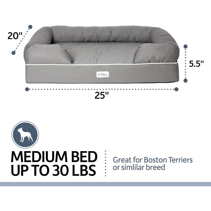 Крісло-лежанка для собак та котів PetFusion Ultimate Memory Foam, сірий колір, 64 x 51 x 14 см