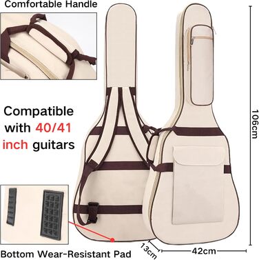 Водонепроникний кейс для гітари SUQ Oxford, 40/41 дюймів, з принтом музичних нот, нейлон, Gigbag, для електро-, акустичної та концертної гітари, ударостійкий, 8 мм підкладка, водонепроникний (бежевий)
