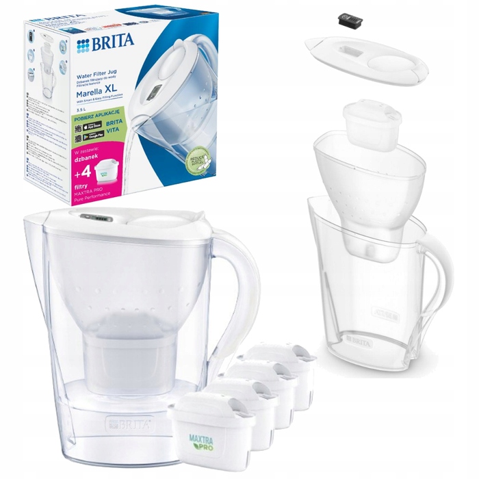 Фільтр-кувшин Brita Marella XL 3,5 л, білий (4 змінні картриджі у комплекті)