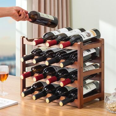 Bamboo Wine Rack (16 Bottles) – 4-Tier Stackable & Space-Saving Design | Ideal for Kitchen, Wine Cellar, or Restaurant | Eco-Friendly & Assembly-Free