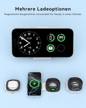 Зарядна станція 2-в-1 для Apple Watch та iPhone MagSafe (20W, чорна) - сумісна з iPhone 17e/Air/17/16/15/14/13/12, Apple Watch Series 11/10/9/8/7/6/5/4/3/2/SE/Ultra, AirPods
