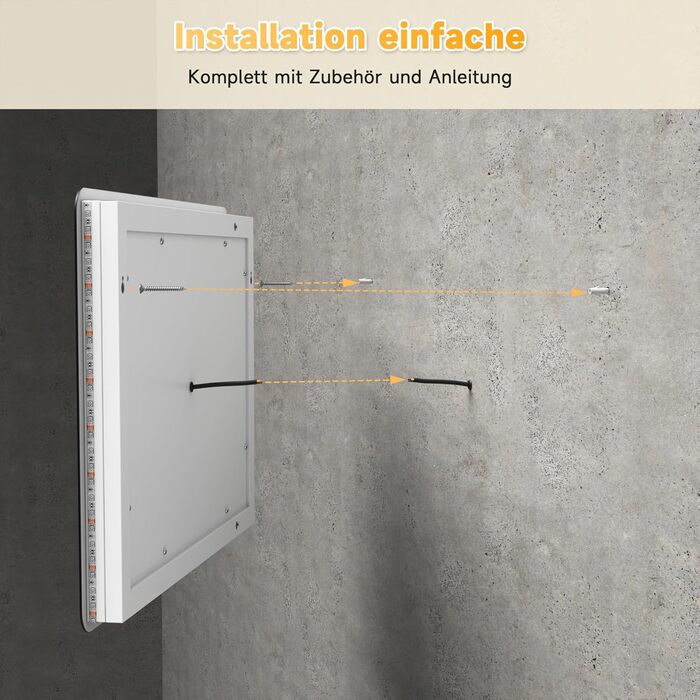 Дзеркало для ванної кімнати SONNI з LED-підсвічуванням, 100 x 60 см, антизапарник, IP44, сенсорне керування, 3 кольори світла