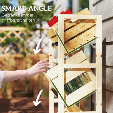 Outsunny Beverage Crate Shelf for 3 Beverage Crates, Wooden Crate Shelf with 3 Tiers, Freestanding Beverage Crate Holder, Holds 150kg, Crate Stand for Beer, Water, 56 x 32 x 112 cm Natural Wood | Aosom