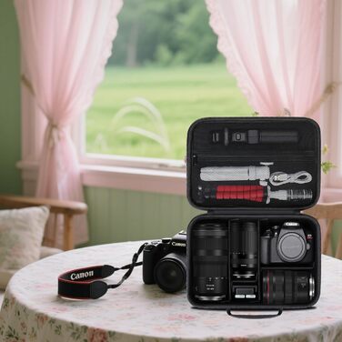 Сумка для фотоапарата Canon EOS 2000D/4000D/R50/R6 II/R100/R8/R10 та Sony Alpha 7 III/7 IV/a6400/ZV-E10/ZV-E10L – жорстка захисна сумка для камери, об'єктива та штатива, чорна