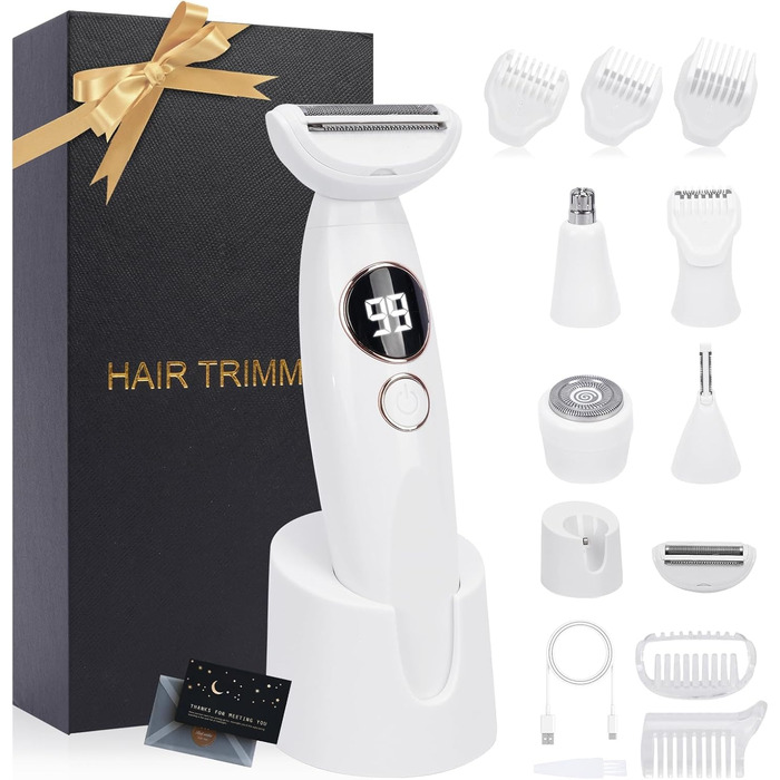 Електричний жіночий триммер 5-в-1 для тіла та бікіні, водонепроникний IPX7, білий