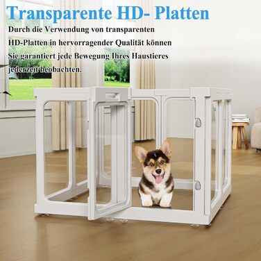 Кіяниця для цуценят SISKEYCOOC 60см з акрилового пластику, прозора, з дверцятами, для собак середніх та маленьких порід, легка у догляді, для дому (10 шт.), білий колір, 60см висота