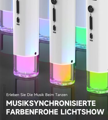 Бездротовий мікрофон з LED-підсвічуванням для караоке та YouTube/TikTok, 40 годин роботи, 60 метрів радіус дії, регулятор гучності, білий