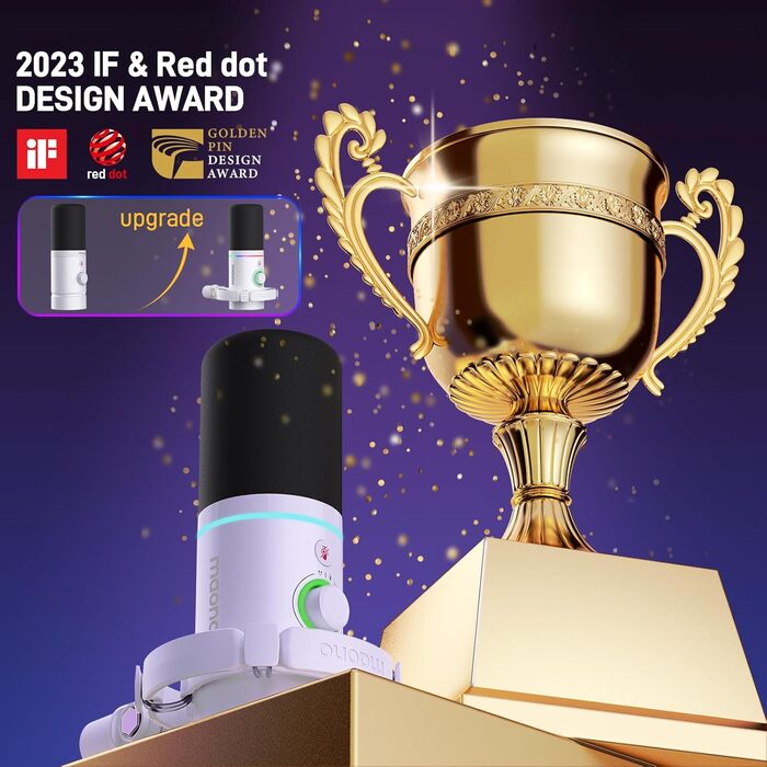 Мікрофон MAONO PD200XS XLR/USB з підсвічуванням RGB, комплект з кріпленням, програмним забезпеченням та регулятором гучності для запису, стрімінгу, геймінгу та Mac/PC