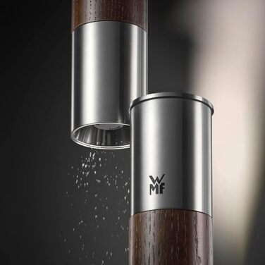 Млин для солі та перцю WMF Nature Pro з керамічним механізмом, регульованим помелом, нержавіюча сталь та дерево, ручний (темний)