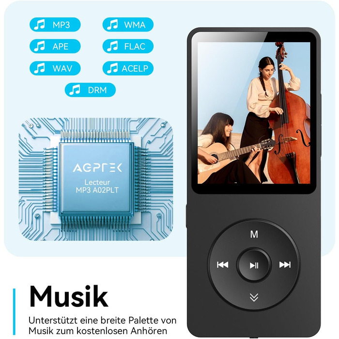 MP3 плеєр AGPTEK 64GB Bluetooth 5.3, 1.8
