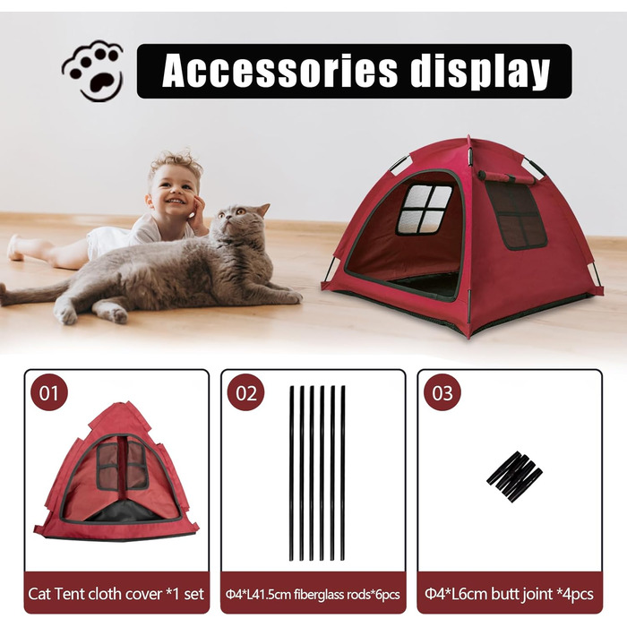 Кіт-будка переносна для дому та вулиці, без дверцят, червона. Ідеально для котів, цуценят та дрібних тварин.