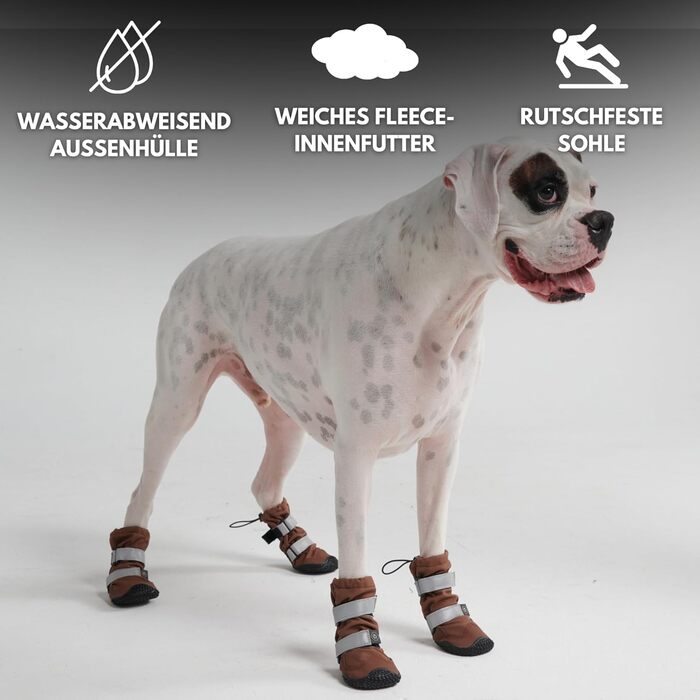 Spark Paws Waterproof Dog Shoes for Medium and Large Dogs, Non-Slip Reflective Dog Boots for Rain, Snow, Hiking, 4-Pack - Brown, A