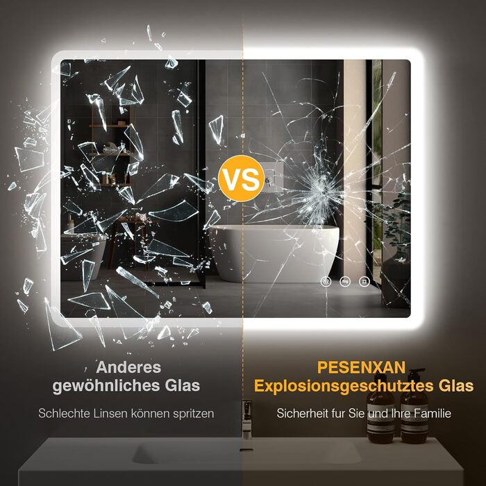 Дзеркало для ванної кімнати з підсвічуванням 80 x 60 см, 3 кольори, регульована яскравість, антизапар, 3x збільшення, розетка для бритви, IP44, для горизонтального/вертикального монтажу