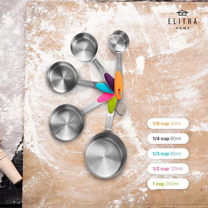 13-Piece Measuring Cup and Spoon Set including 10 Stainless Steel Measuring Spoons and 3 Plastic Measuring Cups - from Elitra Home
