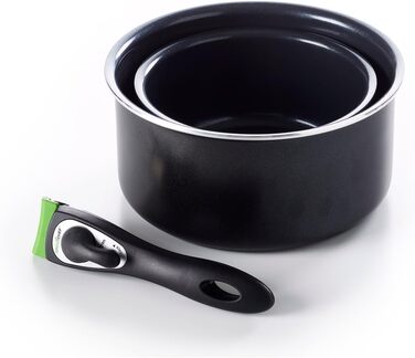 Набір каструль GreenChef ClickPan, 3 предмети, керамічне антипригарне покриття, PFAS-free, знімна ручка, для індукції, посудомийної машини, 16 см/1,6 л та 20 см/3,1 л, чорний, універсальний, компактний
