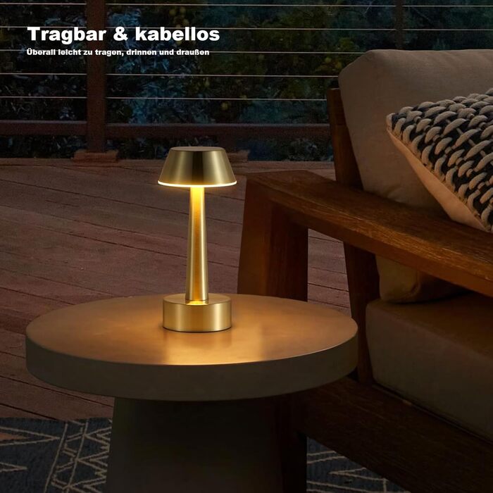 Бездротова лампа OCEST USB, акумуляторна настільна лампа для дому та саду, 3 кольори, сенсорне регулювання яскравості, золота