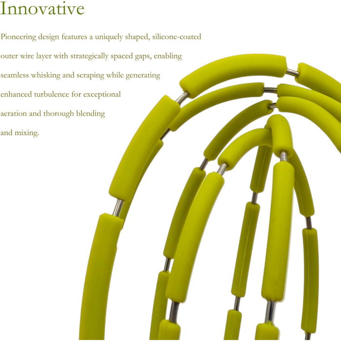 Силіконовий вінчик для збивання з лопатками, нержавіюча сталь 18/10, з антипригарним покриттям, безпечний для сковороди, ергономічна ручка, ідеальний для змішування, збивання та перемішування, 27,9 см (зелений)