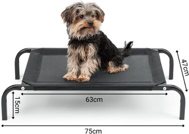 Лежанка для собак Lionto Outdoor - піднята, стабільна, 75x47 см, чорна. Зручна та з хорошою циркуляцією повітря, знімний мережевий чохол, міцний металевий каркас.