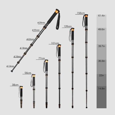 Штатив Koolehaoda MP286C з вуглецевого волокна, 6-секційний, портативний, максимальне навантаження 10 кг (Оранжевий)
