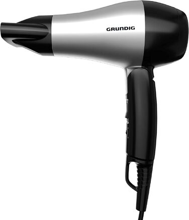 Компактний дорожній фен Grundig HD 2200 Sport & Reise, 1200 Вт, 2 режими температури та швидкості, складана ручка, сріблясто-чорний