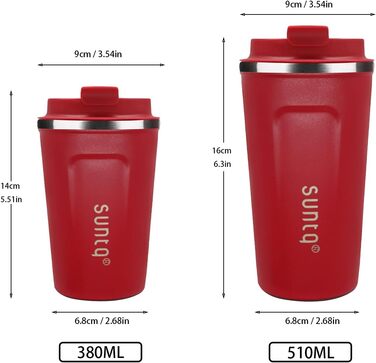 Термокружка з нержавіючої сталі SUNTQ - 510 мл, з подвійною стінкою, ізольована, з кришкою, багаторазова (Чорний)