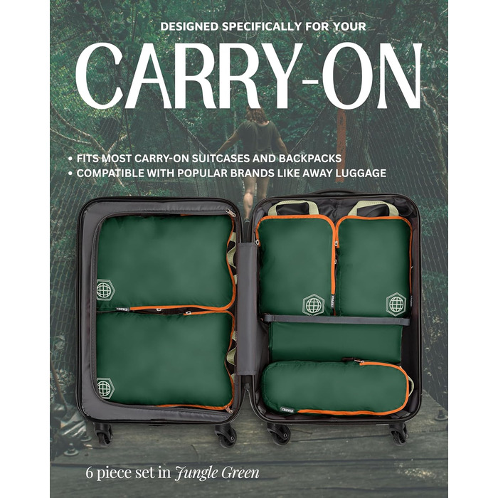 Набір кубиків для пакування TRIPPED Travel Gear: Органайзери для багажу з подвійним замком, компресія, білий, зелений (зелений/помаранчевий, 6 шт.)