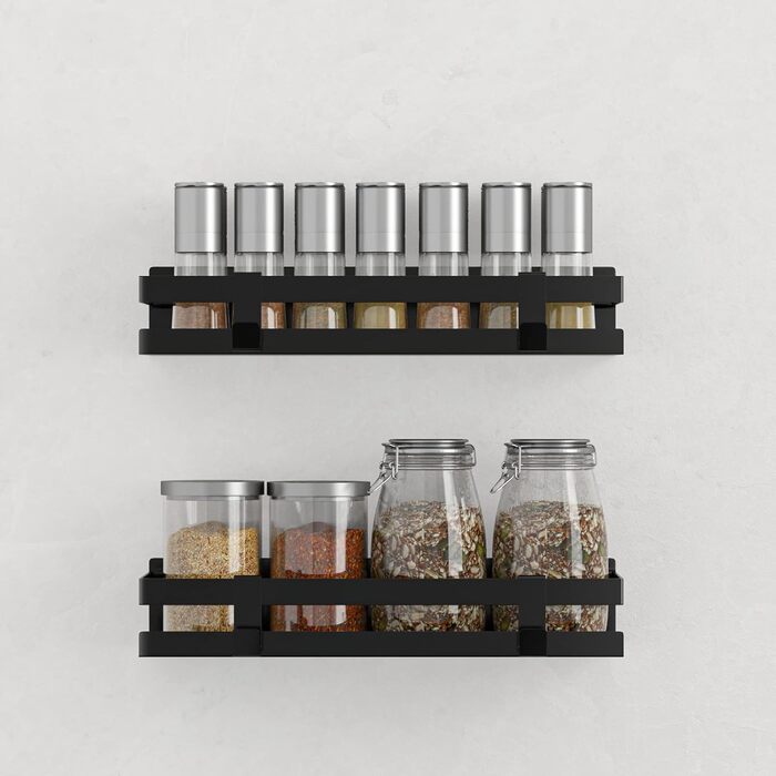 Tedsrewa Spice Rack Wall 2-Piece Set Stainless Steel Spice Rack, Black Spice Rack Hanging No Drilling, Used as Kitchen Cabinet Organizer Kitchen Shelf Wall Kitchen Shelf For Spices - 30×10×6CM