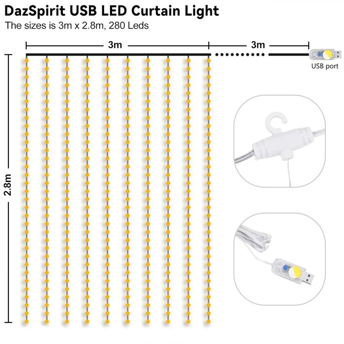 Льодогенератор 3Mx3M з 300 LED, USB, 8 режимів, пульт, таймер, вологостійкий, для дому, вечірки, свят (білий, ірис)
