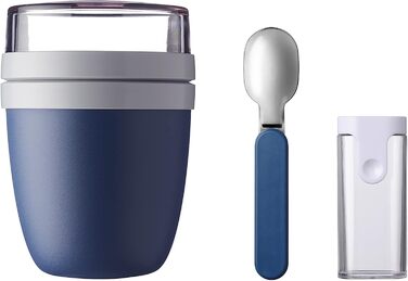 Mepal - Lunchpot & Folding Spoon Ellipse Set - Yogurt Cup To Go including Spoon - Separate compartments for yogurt & muesli - Meal Prep - Folding spoon To Go with travel case - Nordic Denim