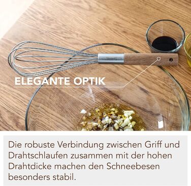 Преміум вінчик для збивання з дерев'яною ручкою з акації 28 см - високоякісний вінчик для збивання з нержавіючої сталі для кухні (стійкий до корозії) - дизайнерський вінчик та ручний вінчик з дерева