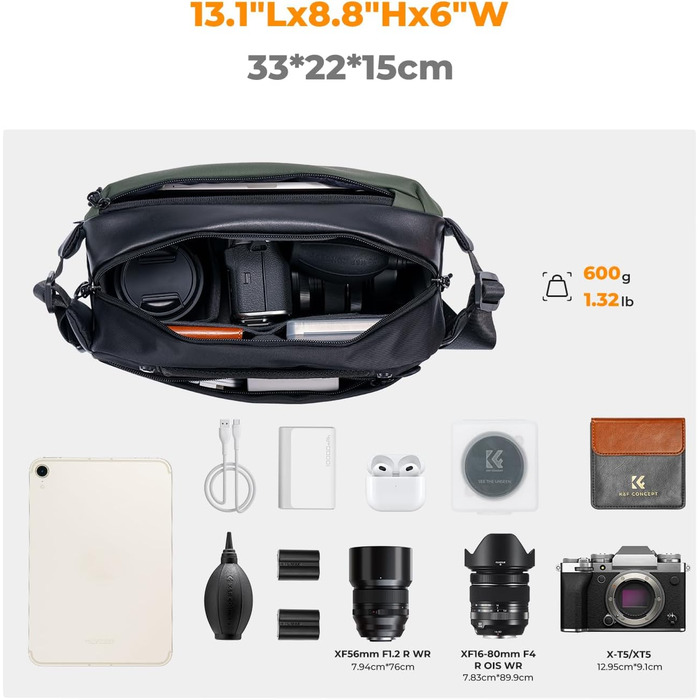 Рюкзак для камери K&F CONCEPT, фотосумка, рюкзак для дронів DJI Mavic, сумісний з Canon/Nikon/Sony, зелено-чорний (M)