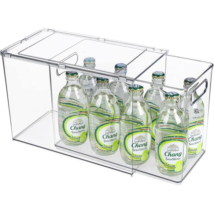 Refrigerator Organizer Drawer Set with Handle, 3-Piece Stackable Kitchen Storage Boxes with Pull-Out Drawer & Lid for Vegetables, Berries, Meat | PET Plastic Food Storage Containers (1 pack-9L)