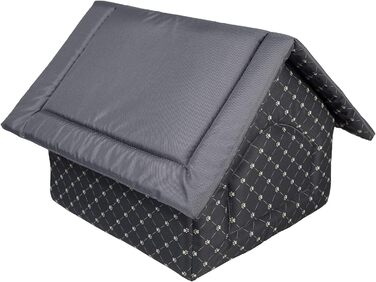 Чорний лежак для собак та котів XL (44x55x43 см) з принтом лапок | Лежанка для великих та середніх собак | Будка для котів та собак