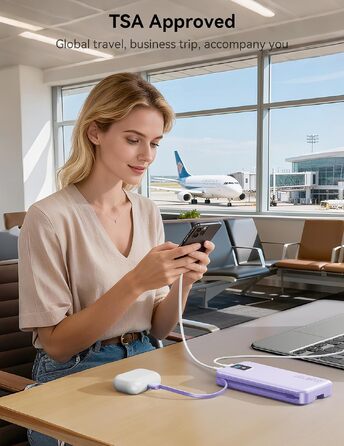 Ультрапортативний зовнішній акумулятор Power Bank 12000 mAh з вбудованим кабелем та мережевою вилкою AC, швидка зарядка SCP 22.5W та PD 20W USB-C, LED-дисплей, для iPhone та Samsung