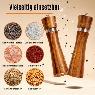 Набір з 2 мельниць для солі та перцю Ecence Holz з акації з керамічним механізмом, пензлик та підставки в комплекті