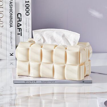 Tissue Box Holder, Multifunctional, Waffle Tissue Box Dispenser, Napkin Cover for Home, Office, Restaurant (Cream)