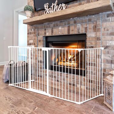 Захисне ґратка для каміну, 310 см, металева, з дверцятами. Захист від вогню, сітка-бар'єр, для дітей, білий.