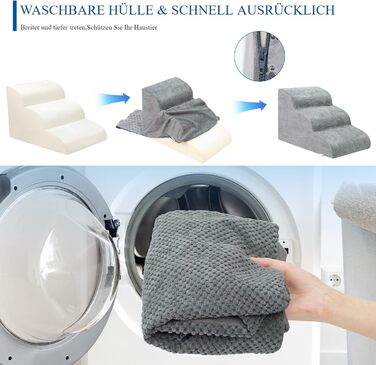 Сходинка для собак 3 сходинки, для маленьких собак, до ліжка/дивану, водонепроникна, з неслизьким покриттям, знімний чохол, з високощільним губчастим наповнювачем, 60x40x40 см