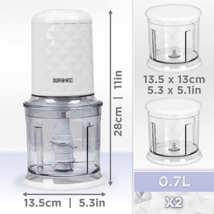 Електричний подрібнювач Duronic CH57 WE для цибулі та овочів, 700 мл