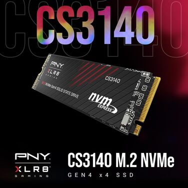 SSD PNY XLR8 CS3140 M.2 NVMe Gen4 x4 1TB - Внутрішній SSD накопичувач, 7500 МБ/с (читання), 5650 МБ/с (запис)