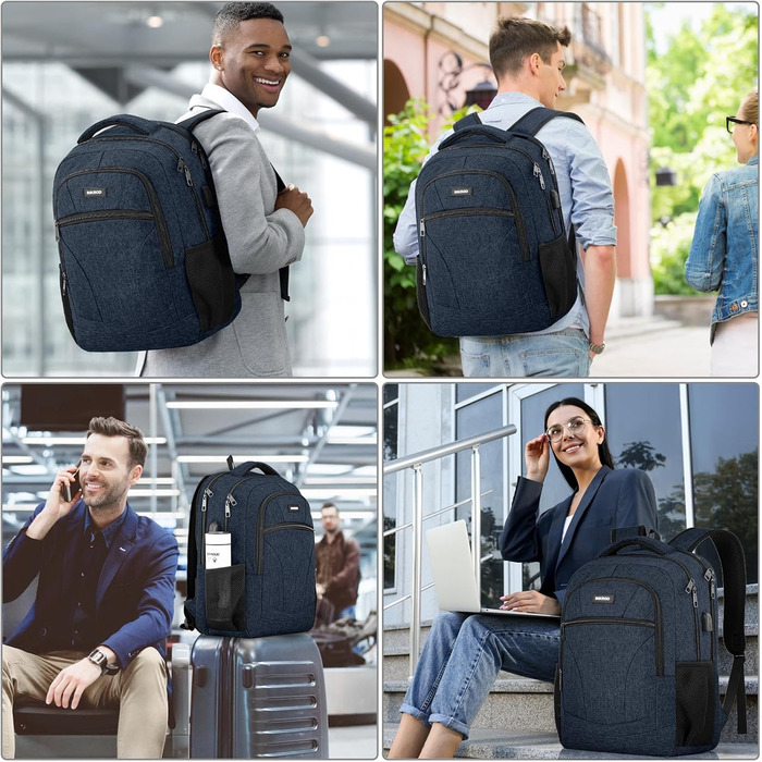 Рюкзак BIKROD для чоловіків та жінок, шкільний рюкзак для хлопчиків та дівчаток-підлітків, 15.6 дюймів, для ноутбука, для роботи, подорожей, кемпінгу, з USB-портом для зарядки, синій