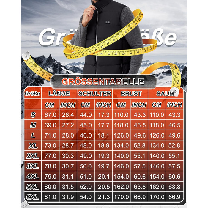 Електрична гріюча жилетка для чоловіків та жінок з 15 зонами нагріву - 3 режими температури, для активного відпочинку, катання на лижах, полювання, кемпінгу (без акумулятора), чорна, XXL